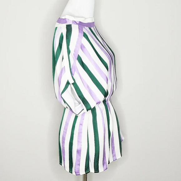 Lewit Striped Purple Green Draped Puplum Top M - Picture 3 of 7